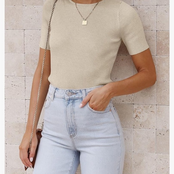 Brand New Women's Short Sleeve Crewneck T Shirt 2024 Summer Ribbed Knit - Picture 4 of 7